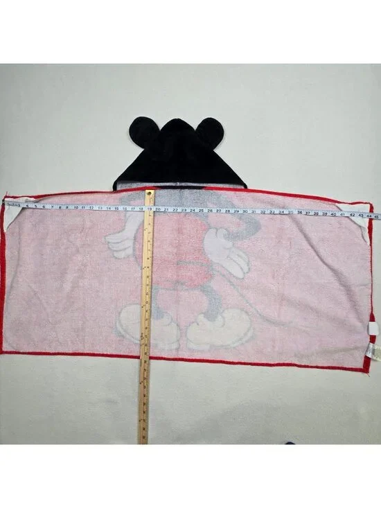 Disney Kids Hooded Towel Red Black Mickey Mouse Cotton Wrap With Ears Bath Beach - Picture 5 of 5